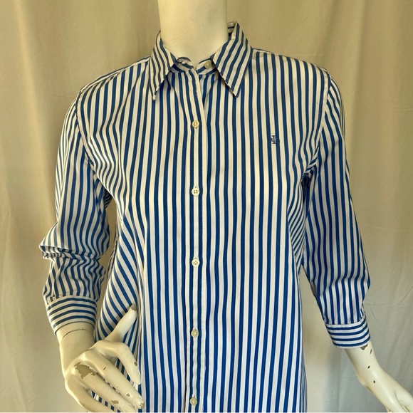 Polo Ralph Lauren Women’s M Blue White Stripe Blouse. - Picture 2 of 8